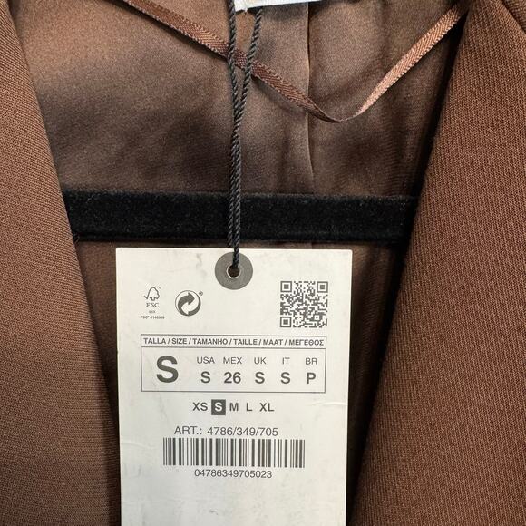 Zara Brown Cropped Shoulder Pad Blazer Casual Wardrobe Brown Women's S New - Picture 14 of 16